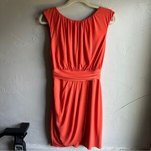 Trina Turk Faux Wrap Orange Midi Dress with Gathered‎ Waist Sz 4